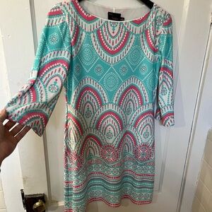 Taylor Teal and Pink Geometric Dress